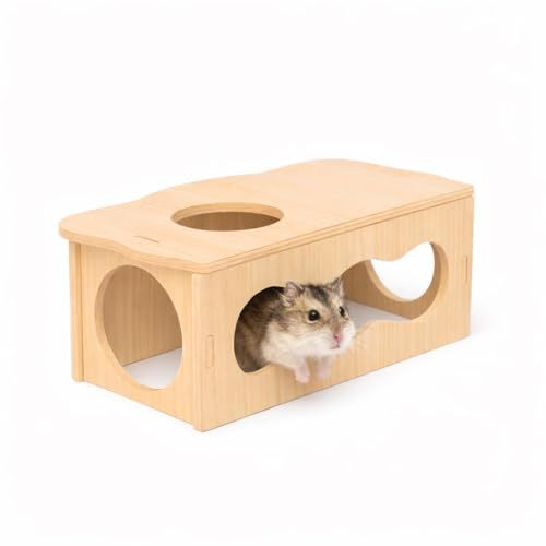 Medium Wooden Hamster Inspired Tunnel with Side & Top Windows Tunnel Toy Dreamy Cloud-Inspired Hideout with Smooth Streamlined Design â Natural Hideout Tube for Dwarf and Syrian Hamsters, Gerbils