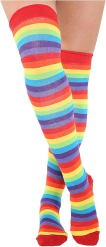 Makii Womens Knee High Plain Stripe Stripy Socks - Ladies Thigh High OTK Long Socks Casual For Daily Wear, Cosplay Size 4-6 (UK, Numeric, 4, 6, Regular, Regular, Rainbow)