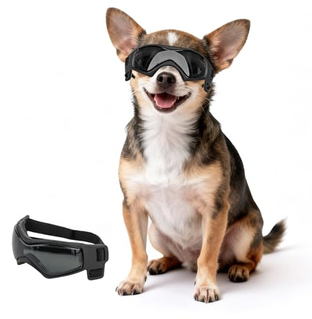 PETLESO Gafas de moto para perro extra pequeño con banda elástica ajustable - Resistente al viento - Negro, XS