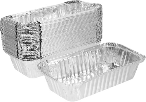 Veemoon 50 Cajas de Aluminio para Hornear y Barbacoa, Recipientes Desechables Cuadrados sin Tapa, Resistentes a Altas Temperaturas, Aptos para Camping y Uso Doméstico