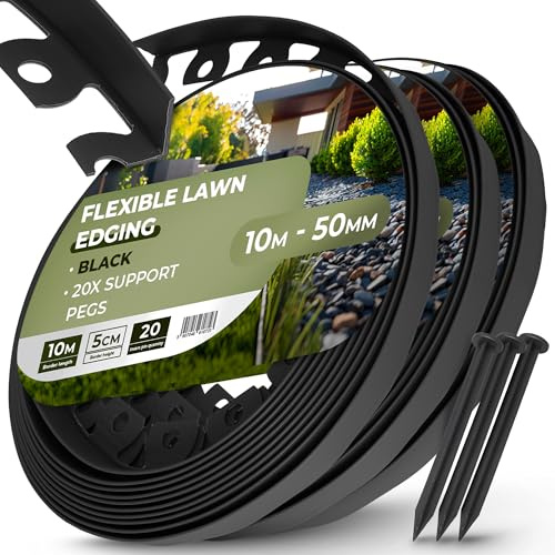 Instalguru Borde Césped Jardín 30 m 50 mm Delimitador Flexible Palisada 60x Estacas Anclaje Suelo Clavos Fijación 18 cm Negro Separador Macizo Sendero