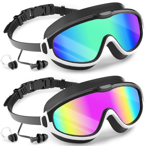 COOLOO 2 Pack Kids Goggles 4-16, Wide View No Leaking Kids Swim Goggles, Anti-fog & Anti-UV Swimming Goggles for Girls Boys