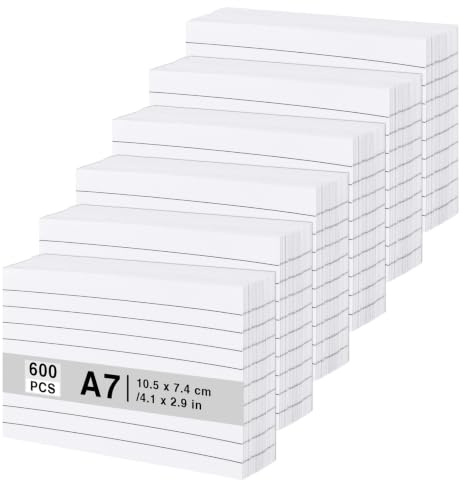 Thboxes 600 Stück Karteikarten A7, 150 g/m² Linierte Karteikarten Weiß Beidseitig Beschreibbar Lernkarten für Vokabel Lernen Schulbedarf Bürobedarf (10,5 x 7,4 cm)