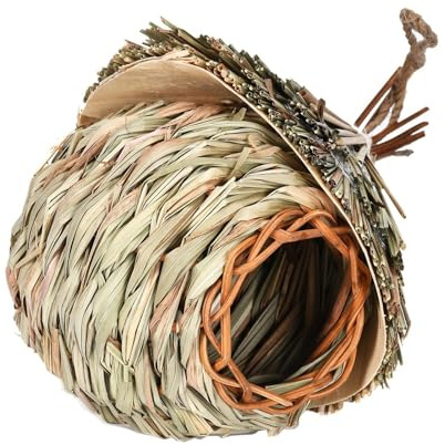 Hummingbird Nest House - Hanging Natural Reed Grass Bird Nest, Hand Woven Garden Decorations, 15x19cm Teardrop Frame, 100g Weighted Stability, Organic Dried Grass Weave Grade- for Outdoor & Home