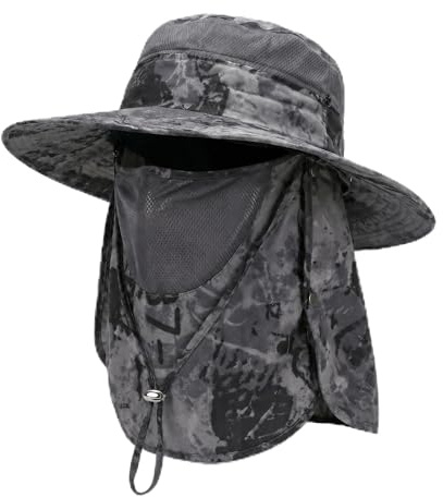 YANFALE Sun Hats for Men with Face Covering, Boonie Safari Bucket Hat for Men, Mens Wide Brim Sun Hat, Adjustable Foldable Outdoor Fishing Hiking Summer Hat (Dark Grey)