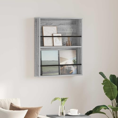 Ziaphsol Étagère à revues murale en bois Sonoma gris, 60 x 12 x 70 cm, 1 étagère avec rangement peu encombrant pour salon, bureau, maison, magazines, brochures