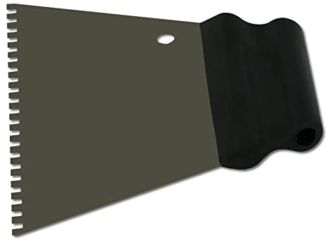DEWEPRO® Spatule à colle de 180 mm de large - Spatule trapézoïdale avec denture de 4 x 4 mm - Lame en acier inoxydable et poignée en plastique pratique