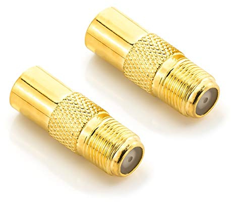 deleyCON SAT Antennenadapter Koaxialkabel auf TV Stecker Adapter - F-Buchse auf IEC-Stecker Kupplung Verbinder Koaxial Kabel 2 Stück Vergoldet