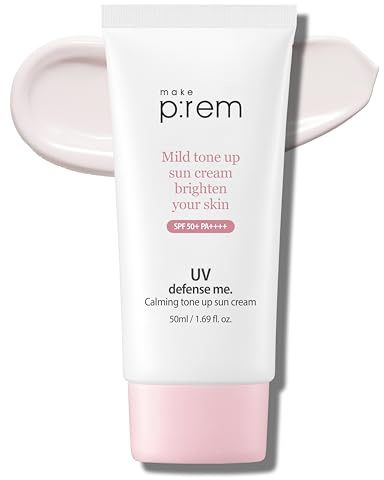 MAKEPREM UVA UVB Defense Me Calamine Calming Sun Cream SPF 50+ PA++++ 1.69 Fl Oz Korean Mineral Sunblock VEGAN Sunscreen Reef-safe Mild Non-Irritating Sensitive Acne-Prone Skin Non-Nano No Chemicals