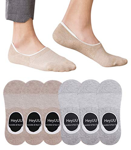HeyUU 3 | 6 | 10 Pares de Calcetines de Algodón para hombres y mujeres Calcetines de deporte invisible con 8 tiras de silicona antideslizantes