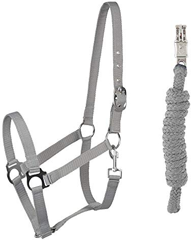 PFIFF 102931 Halfter und Strick Set, Kunststoffhalfter Führstrick, Grau Pony