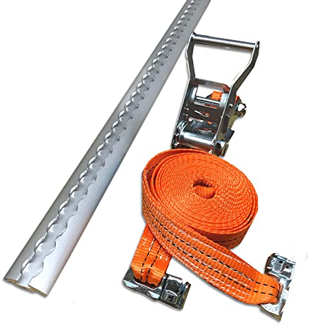 Binario per airline, in alluminio, 3 m, semicircolare, non si sfilaccia, con cinghia di fissaggio, lunghezza: 5 m, larghezza: 35 mm, 2 pezzi, doppio raccordo