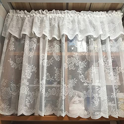 A.Monamour Tenda Corta per Finestra Piccola Tenda In Voile Bianco Trasparente Con Pizzo Ricamo Floreale Tendina Cucina Bistrot Caffè Mezza Tenda Mantovana Tenda a Vetro Tenda a Pannello Tenda Porta