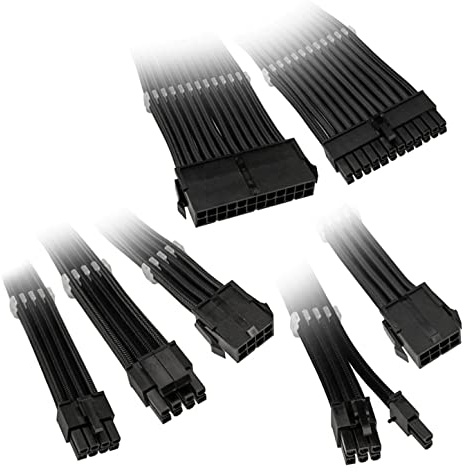 KOLINK Sechs Kabelverlängerungssätze Sleeved Cable Kit - Enthält 24-polige 4+4 polige 8 polige und 6+2-polige Pc Kabel - Pcie Kabel Funktioniert mit PCIe 5.0 (Schwarz)