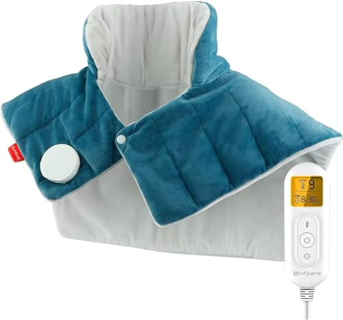 Comfytemp Weighted Neck and Shoulder Heat Pad, 2.2lb Electric Neck Heating Pad with 9 Heat Options, 0.5-9H Auto-Off Timers, Stay ON, Heated Neck Wrap for Pain Relief, Neck Warmer for Men Women Elderly