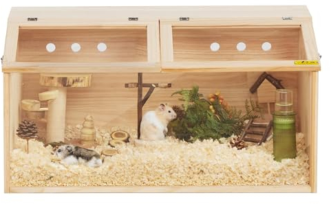 COZIWOW Wooden Hamster Cage Chewproof, Large Hamster Habitats Enclosure with Acrylic Window & Openable Top, (32 L x 16 W x 16 H) Small Animal Cage for Guinea Pig, Chinchilla, Gerbil