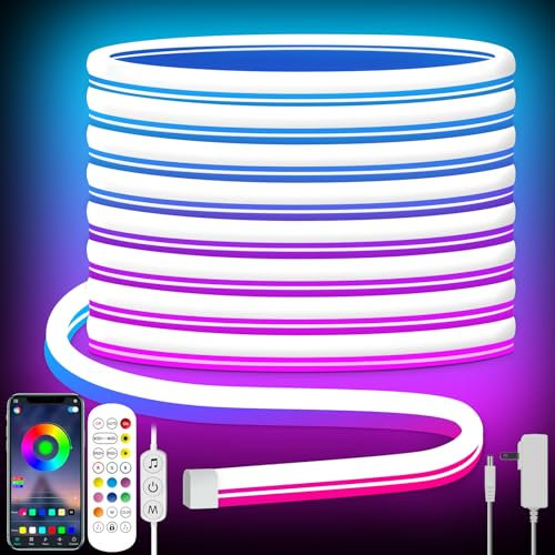 Tyute LED Neon Rope Lights,5m RGB LED Rope Lights with Remote APP Control Waterproof Flexible Neon Strip Lights 24V RGB Rope Lights for Bedroom Room Outdoors Decor