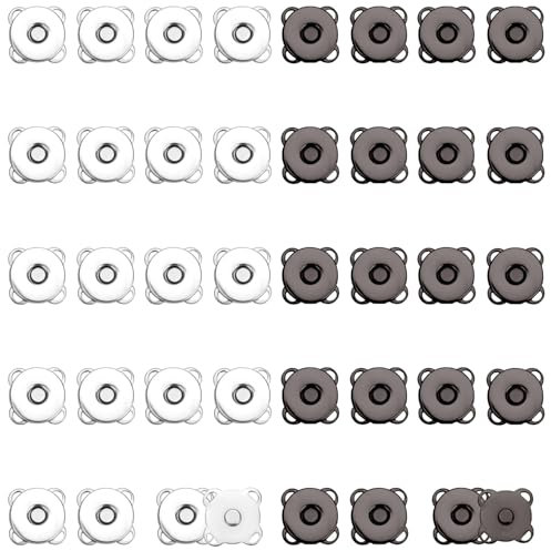 20 Sets Magnetknöpfe, 10mm Glatte Magnetische Druckknöpfe für Kleidung Pflaumenfarbener Magnetischer Druckknopf mit Starkem Magnetismus für Geldbörsen Näharbeiten (Dunkelgrau, Silber)