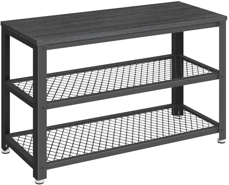 VASAGLE Skobänk, Skohylla med Sittplats, 2 Hyllplan, Metallram | Industriell Design, 30 x 73 x 45 cm, för Hall och Vardagsrum, Kolgrå, DAXTON Kollektion LBS073B06