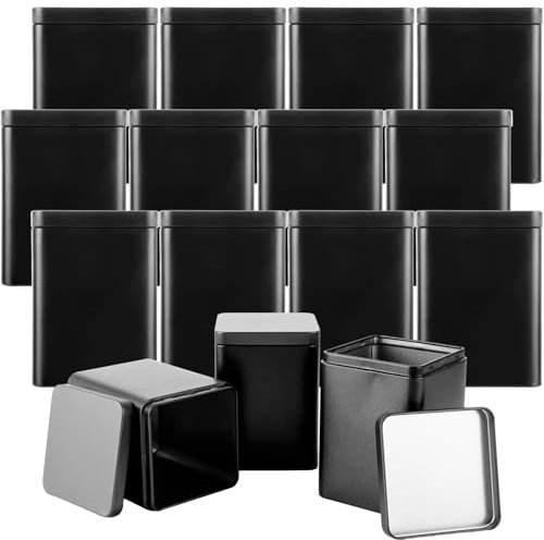 SHUESS 15 Stück klassische eckige Teedose/Vorratsdose, Stapelbar, Aromadicht aus Metall für je 140g Earl Grey,11x8x8 cm (H,B,T) auch ideal als Mehl-, Reis- oder Keksdose