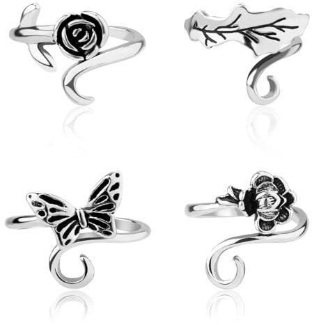 4 Stück Häkelring, 2 cm Breite Verstellbare Fingerhäkelnadel 4 Stile Garnführungsring Garnspannungshalter Strickschlaufenring Häkelzubehör als Geschenk (Tier- und Pflanzenstile)