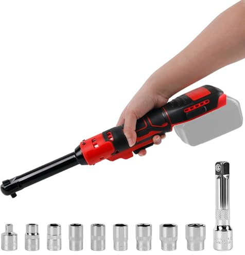 Verlängerter Akku-Ratschenschlüssel, 3/8 Zoll Elektro-Ratsche für Milwaukee 18 V Akku mit variabler Geschwindigkeit, 320 PRM 80 N.m (ohne Batterie) (mit Zubehör)