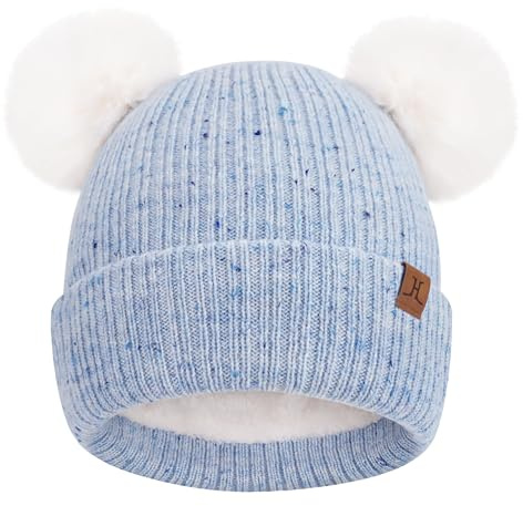 Bequemer Laden Invierno Gorro Termico con Pompom para Niña Niño 0-4 Años