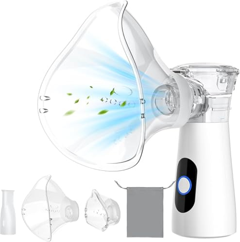 YOHOOLYO Aerosol Portatile Silenzioso 26dB, 2 Modalità, Ricarica USB-C con Funzione Autopulente, Include 2 Maschere e Boccaglio per Adulti e Bambini, Leggero, Ideale per Viaggi e Uso Domestico