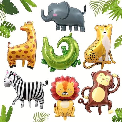 7 Pièces XXL Ballons Animaux Jungle,Géant Animal Feuille D'aluminium Ballons,Thème Fête Décoration,pour Anniversaire Enfant, Mariages, Douche de Bébé- Décorations