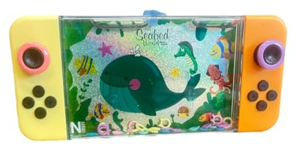 BLUECHOLON Jeu d'eau avec anneaux pour enfants, console aquatique avec animaux marins, dauphins, requins, baleines, méduses, 17 x 8 cm, jouet éducatif de coordination main-œil (Ballene)