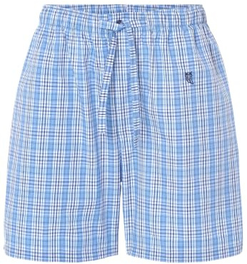 El Búho Nocturno Pantalón Pijama Corto Hombre Algodón Tela Popelín Cuadros Parte Abajo Pijama - 100% Algodón, Azul 8549, L