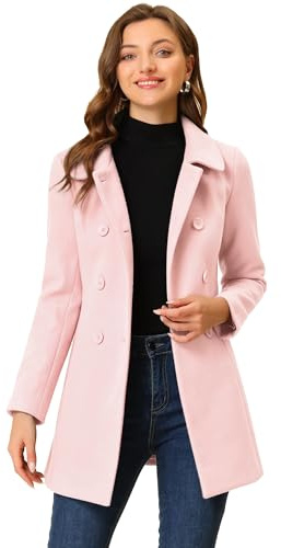 Allegra K Trench-Coat Femme À Double Boutonnage Caban À Col Claudine Manteau D'hiver Classique Rose XS