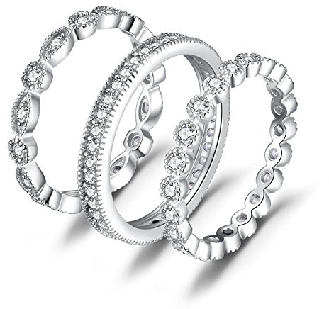 JewelryPalace Marquesa Anillo Mujer Plata Oro 14k Oro Rosa, Banda Boda Apilable de Moda con Circonita, Alianzas Boda Anillos Eternity con Piedra, Joyas de Mujer Conjunto Anillos Talla 7-26