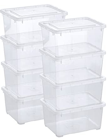 Grizzly Kleine Aufbewahrungsbox mit Deckel, 1,7 L transparente Box, 8er Set, belüftet, stapelbar, ideale Organizer-Boxen mit Belüftung