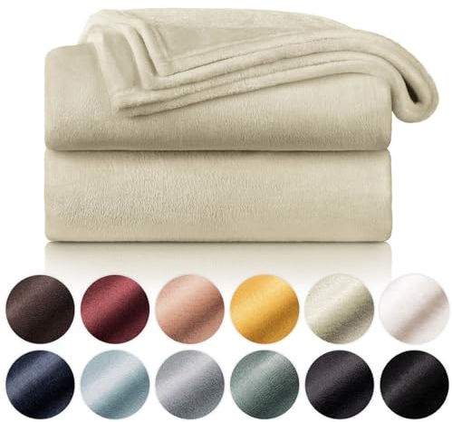 Blumtal Kuscheldecke flauschig - Oeko-TEX zertifizierte Fleecedecke 220x240 cm - Wohndecke 220x240 cm - Wohn- & Kuscheldecke Beige - Fleecedecke Beige/Microfaser Decke - Kuscheldecke Beige 220x240 cm