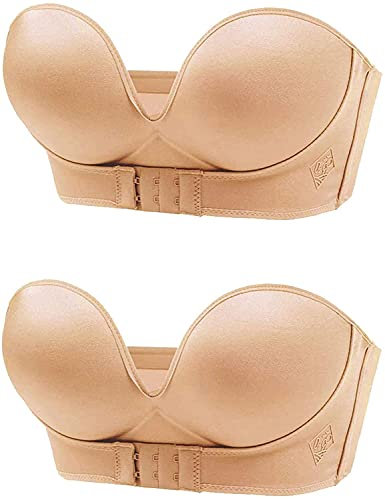 DaYee Strapless Front Buckle Bra, Mango Lift Bra, Women Seamless Anti-Slip Invisible Push Up Bra (Beige, Medium)