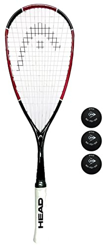Head Nano Ti 110 Squash Racket & 3 Squash Balls (Includes: Pro Balls (Double Yellow Dot))