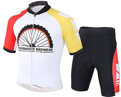 Amur Leopard Enfant Unisex Maillot de Cyclisme Manches Courtes & Cuissards VTT à Séchage Rapide Combinaison de Cyslisme Garçon Fille, Pneus Vélo, XL/10-11 Ans