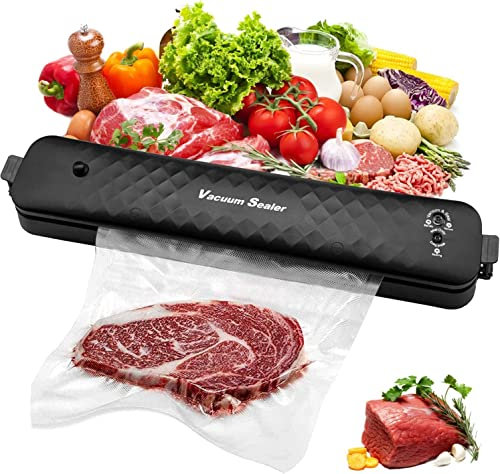 Vacuum Sealer Machines, Automatic Food Sealer Machine, One-Touch Vacuum/Sealing for Dry Food and liquid substance with 10Pcs free seal bags (Black)