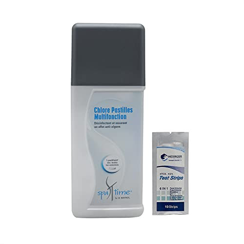BAYROL SpaTime Chlore Multifonction Pastilles 20g - 1kg | Chlore Lent Stabilisé Multiaction - Désinfection Régulière Multifonction - Dissolution Lente + 10 Tests HPS OFFERTS 6 en 1