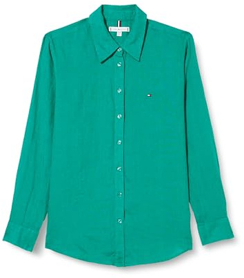 Tommy Hilfiger Blusa Mujer Blusa Leinen Relaxed Shirt Camisa, Verde (Olympic Green), 38