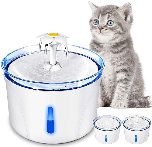 Mkitnvy Katzenbrunnen, Automatische Trinkbrunnen für Katze und Hunde, 2.5L Ultraleiser Katzentrinkbrunnen, 3 Wasserauslassmodi, vierfache Filtersystem, mit Aktivkohlefilter und Leiser Pumpe, Weiß