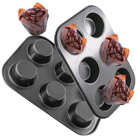 DRAONGYE 2 Packungen mit 6 Mulden, antihaftbeschichtet, runde Muffin-Backform, Premium-Stahl-Muffinform zum Backen, antihaftbeschichtete Cupcake-Form, Käsekuchenformen, Backgeschirr, Muffin-Top-Pfanne