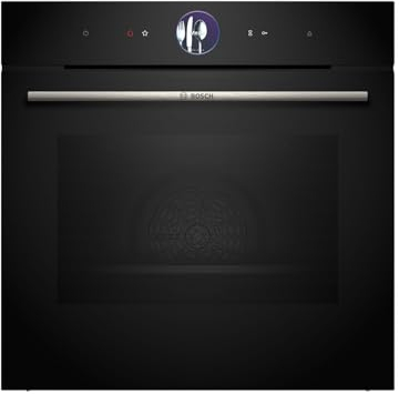 Bosch HRG7764B1, Smarter iQ700 Einbau-Backofen mit Dampfunktion, 60 x 60 cm, Schwarz, Made in Germany, Pyrolyse & Hydrolyse, Bratenthermometer, Air Fry, Farb-Touch-Screen, 4D Heißluft, Bosch Assist