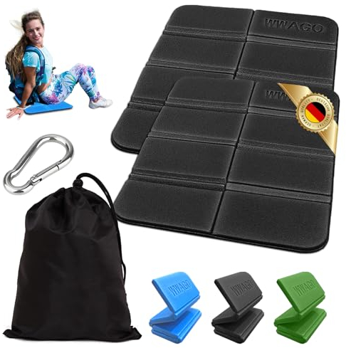 2 Stück Pack Outdoor Sitzkissen Faltbar mit 1 Aufbewahrungstasche und Karabinerhacken, Outdoor Thermo Sitzkissen Faltbare Sitzunterlage, Sitzmatte Wasserdicht Tragbar, für Spielplatz Camping(Schwarz)