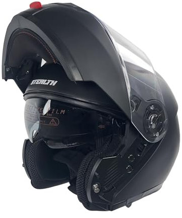 Motorcycle Crash Helmet Stealth V159 Matt Black Flip Up Modular Helmet ECE 22.06 Approved P / J Rated For Open Face Use (XL)