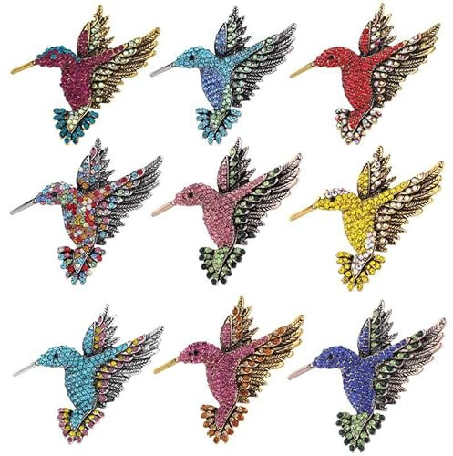 Ucubwfu 9pcs hummingbird brooch, hummingbird rhinestone brooch pin, animal colorful pin, bird jewelry