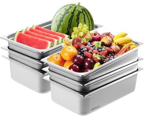 VEVOR Gastronormbehälter, Edelstahl Behälter 6 Stk. 530 x 327 x 150 mm Speisebehälter, kommerzieller Dampfpfanne Warmhaltebehälter 20,2 L Tiefe für Speisen, Hotelpfanne Tisch Food Pan Buffet