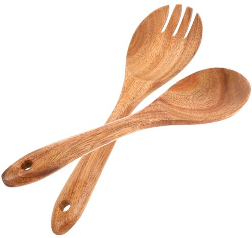 Xthrotsenk 2 Stück Holz Salatbesteck 26cm Salatlöffel Salatgabel Salatbesteck aus Akazienholz Holzbesteck für Mischen Kochen Küchenhelfer