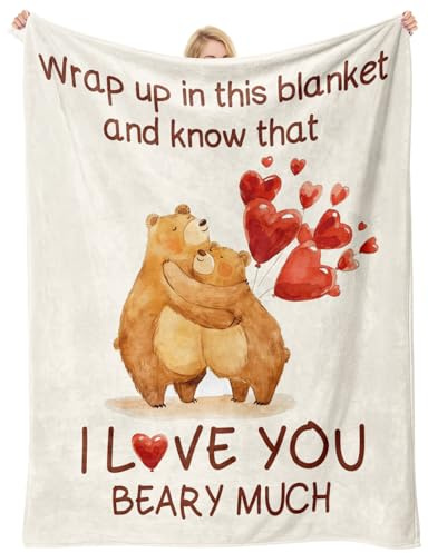 Einanmut I Love You Beary Much Throw Blanket, Cute Bear Hug Blanket | Gifts for Girlfriend Boyfriend Wife Husband Mom Dad Kids, Soft Warm Flannel Blanket for Valentine’s Day Birthday Anniversary